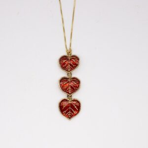 Linden Leaf Triple Charm Slide Necklace, 3 Color Choices - Red