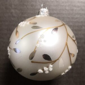 White matte finish ornament with golden branches and white clusters
