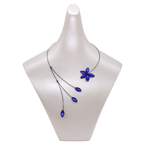 Cobalt Blue Wire Flower Necklace