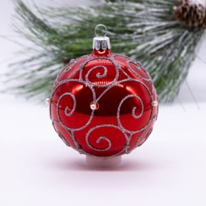 Silver Spirals Red Ball Ornament