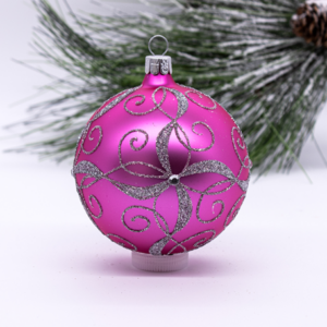 Silver Swirl Ribbons Pink Ball Ornament