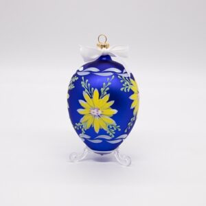 Egg Glass Ornaments (Large) - NavyYellowDaisy
