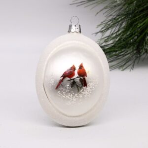 Cardinals on Medallion-Shape Glass Ornament