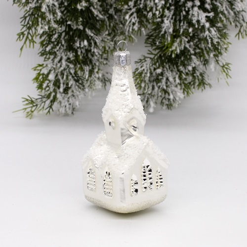 Snowy Church Glass Ornament